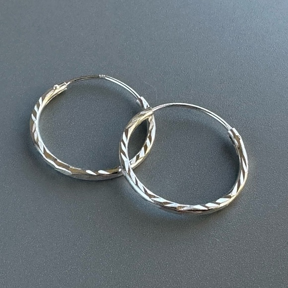 Sterling Silver Thin Hoop Earrings - Picture 3 of 4